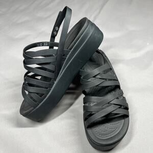 Crocs Platform Sandal Womens Size 8 Brooklyn Strappy Low Wedge Black